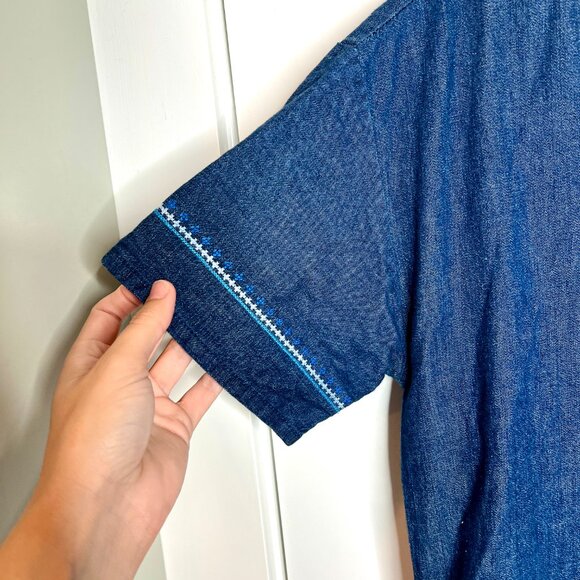 Lauren Ralph Lauren Denim Embroidered Tasseled Shift Knee Length Chore Dress 10 - Picture 4 of 6